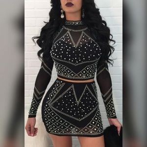 Black beaded skirt set